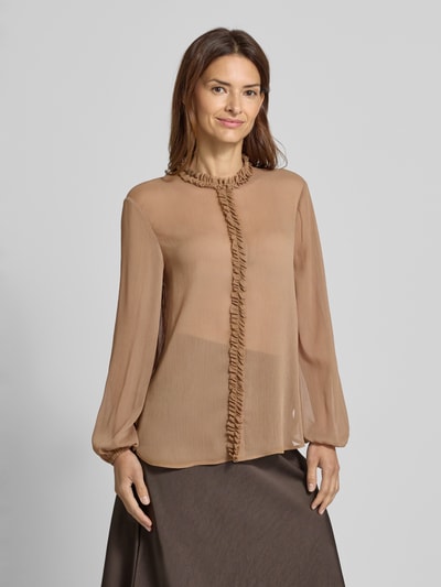 Luisa Cerano Semitransparente Bluse mit Rüschen Camel 4