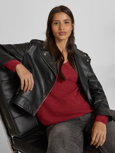 VERO MODA Regular fit gebreide pullover met V-hals, model 'CREWLEFILE' Rood gemêleerd - 3