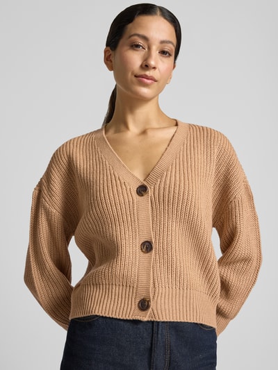 VERO MODA kardigan rozpinany o kroju oversized z dekoltem w serek model 'LEA' Piaskowy 3