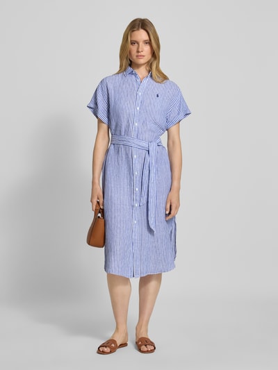 Polo Ralph Lauren Overhemdjurk van linnen met strikceintuur Koningsblauw - 1