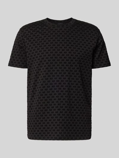 Produktfoto, Regular Fit T-Shirt mit Allover-Print von Armani Exchange, schwarzes Kurzarmshirt mit Rundhalsausschnitt, dezenter Musterprint