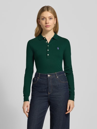 Polo Ralph Lauren Slim fit poloshirt met labelstitching, model 'JULIE' Donkergroen - 4