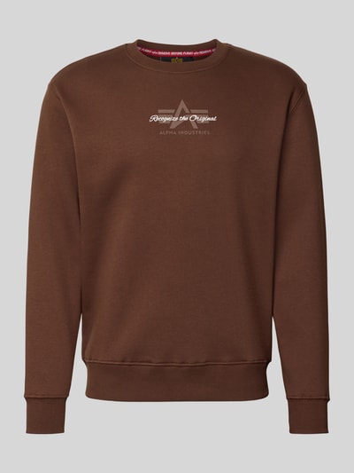 Produktfoto, Regular Fit Sweatshirt aus Baumwoll-Mix mit Label-Detail von Alpha Industries, braun, elastische Abschlüsse, glatte Textur