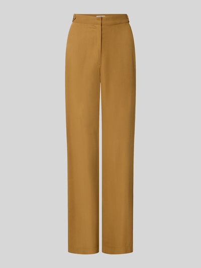 Produktfoto, Weite Hose mit Modal-Mix von Jake*s Casual in warmem Ockerton, glatte Textur, gerade geschnittene Form.