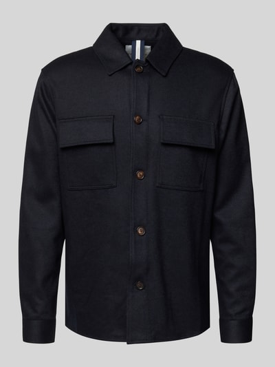 Profuomo Kurtka koszulowa o kroju relaxed fit z kieszenią na piersi Granatowy 2