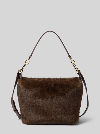 Produktfoto, Hobo Bag aus Kunstfell von FURLA in Braun mit verstellbarem Schulterriemen, abnehmbarem Henkel, weiche Textur, rechteckige Form, Hauptfach mit Reißverschluss, Größe ca. 24x21x10 cm, Schulterriemen ca. 90 cm lang
