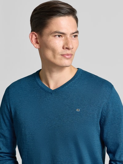 Christian Berg Men Gebreide pullover met V-hals Petrol gemêleerd - 3