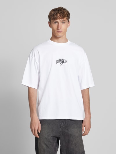 REVIEW T-shirt o kroju oversized z okrągłym, prążkowanym dekoltem Biały 4