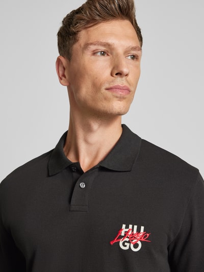 HUGO Regular fit poloshirt met labelprint en -stitching Zwart - 3