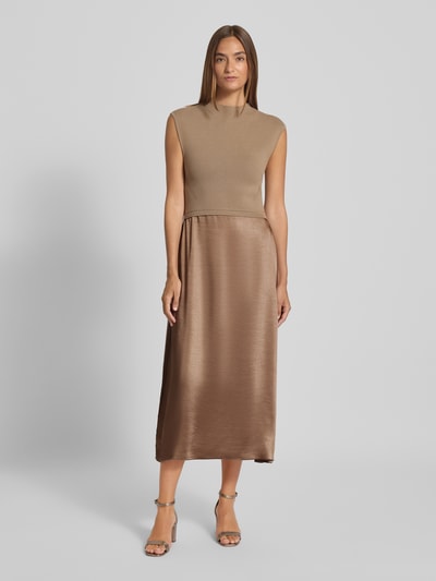 BOSS Tailliertes Strickkleid mit Rock aus Satin Modell 'FERDOLINI' Cognac 4