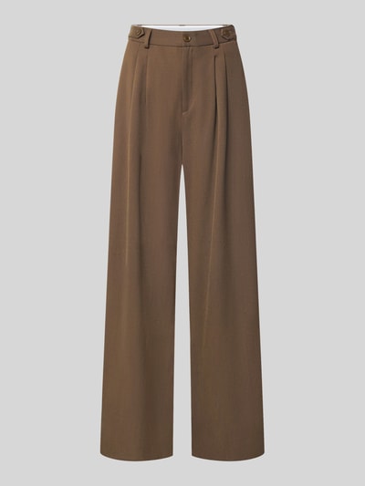 Produktfoto, Wide Fit broek met viscose van Gestuz, Model 'Stacy', elastische materiaalmix, bandplooien, knoop- en ritssluiting, bandwijdte 38 cm, binnenbeenlengte 81 cm, bruin, gladde structuur