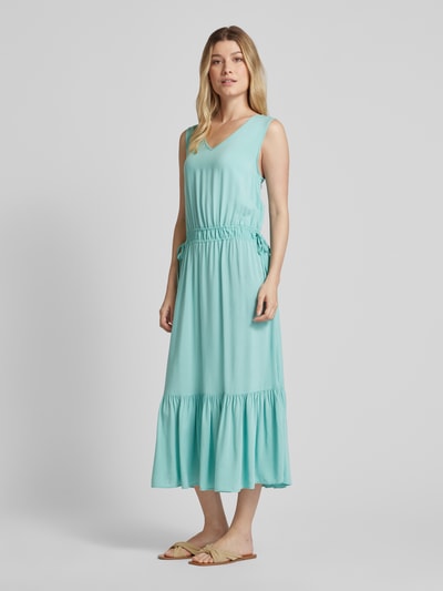 Soyaconcept Maxi-jurk van viscose met V-hals, model 'Radia' Oceaanblauw - 1