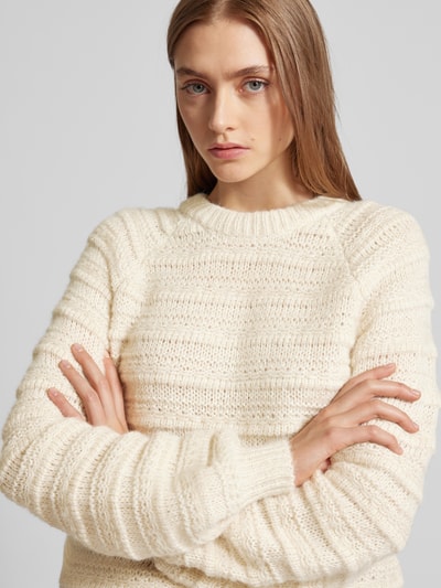 Pieces Regular Fit Strickpullover mit Strukturmuster Modell 'JAYDA' Offwhite 3