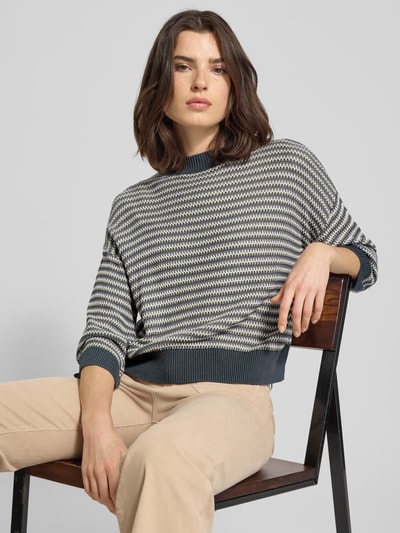 OPUS Sweter z dzianiny z prążkowanymi wykończeniami model ‘Peipina’ Petrol 3