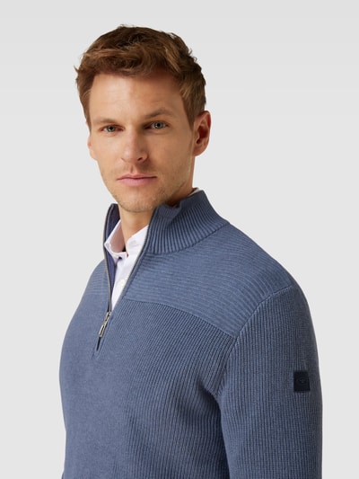 Tom Tailor Strickpullover mit kurzem Reißverschluss Dunkelblau Melange 3