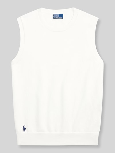 Produktfoto, Regular Fit Stricktop aus Baumwoll-Mix von Polo Ralph Lauren in Unifarbe Weiß, Feinstrick mit Logo-Stitching und geripptem Abschluss