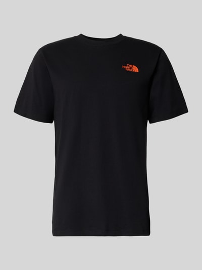 Productfoto, T-shirt met logo en ronde hals van The North Face, heren katoenmix, regular fit, zwarte kleur, ruglengte maat M 72 cm