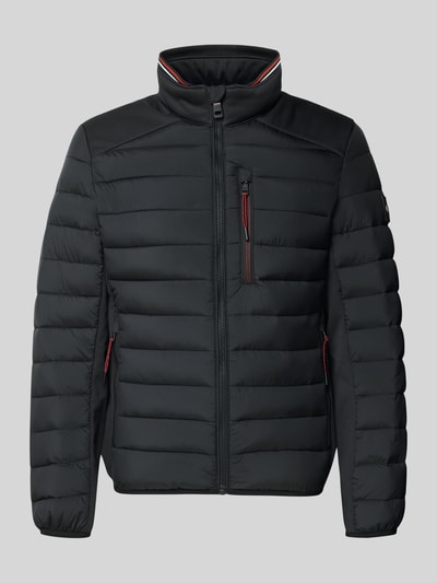 Produktfoto, Regular Fit Steppjacke mit Stehkragen von Tom Tailor, Optik: Unifarben, Kontrastdetails, Reißverschluss, Langarm, seitliche Reißverschlusstaschen, vertikale Brusttasche, paspelierter Ärmel- und Rumpfabschluss