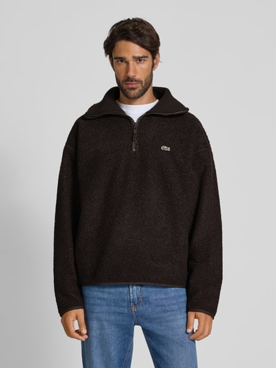 Lacoste Relaxed Fit Sweatshirt mit Troyer Kragen aus warmen Fleece Dunkelbraun 4