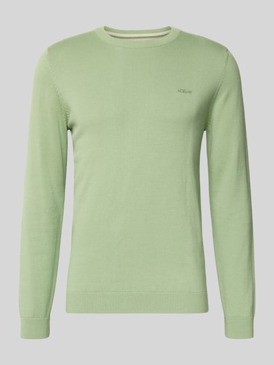 Produktfoto, Regular Fit Pullover aus reiner Baumwolle von s.Oliver RED LABEL, jasnozielony, gładka tekstura, dekolt okrągły, krój regular fit, cienki splot, detal z logo