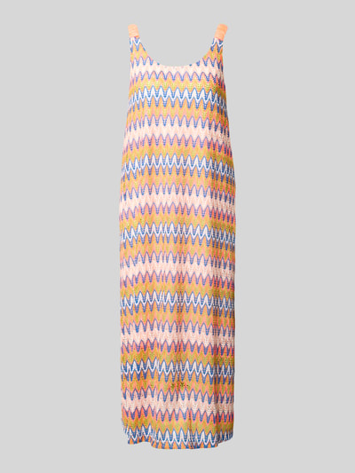 Produktfoto, Midikleid mit Zickzack-Muster von Smith and Soul im Allover-Look, Gerader-Schnitt, Rundhalsausschnitt, mehrfarbig, Textur fein. Rückenlänge 108 cm, Brustweite 50 cm bei Größe S.