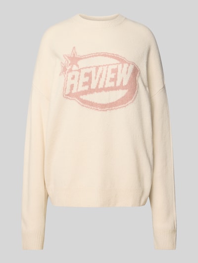 Review Strickpullover mit Label-Print Offwhite Melange 2