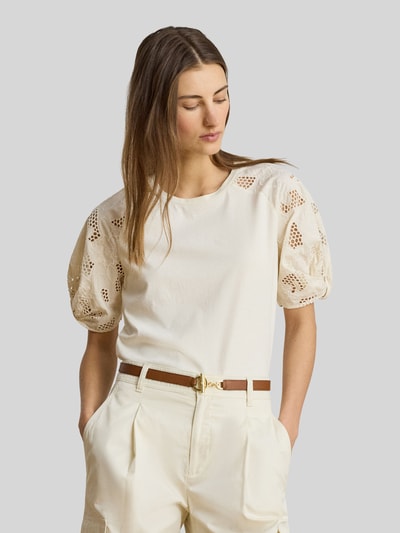 Lauren Ralph Lauren Relaxed Fit T-Shirt aus reiner Baumwolle mit Ärmeln aus Lochspitze Sand 4