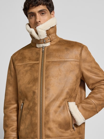 MCNEAL Regular fit jack met kraag van imitatiebont in leerlook Cognac - 3