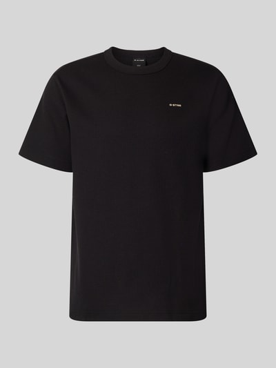 Produktfoto, schwarzes Regular Fit T-Shirt mit Strukturmuster, Rundhalsausschnitt und Logo, G-Star Raw, Rückenlänge 71 cm bei Größe M