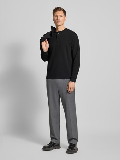 Drykorn Regular fit pullover met knoopsluiting, model 'Kilano' Zwart - 1