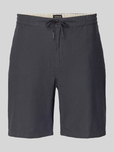 Produktfoto, Shorts aus Baumwoll-Leinen-Mix Modell 'FAVE' von Scotch & Soda, dunkelgrau, Regular Fit, Elastikbund, gröbere Webstruktur, Herren, Bundweite 42 cm, Innenbeinlänge 21 cm.