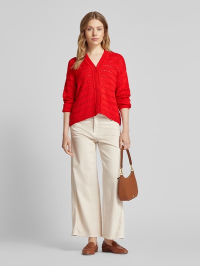 Smith and Soul Gebreide cardigan met ajourpatroon Rood - 1