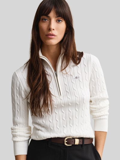 GANT Regular Fit Troyer aus reiner Baumwolle mit Logo-Stitching Ecru 3