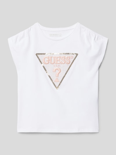 Guess T-shirt z cekinowym obszyciem Biały 1