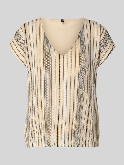 VERO MODA damski t-shirt o kroju regular fit z ażurowym wzorem model 'DEMI' Złamany biały 2