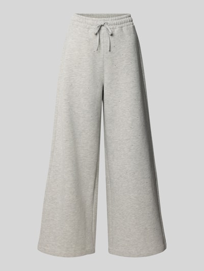 Rich & Royal Spodnie dresowe o kroju flared fit z obszyciem ozdobnymi kamieniami Jasnoszary 2