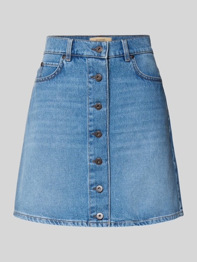 Produktfoto, Ausgestellter Jeansrock aus reiner Baumwolle Modell 'NATALE' von Weekend Max Mara, efekt: jednolity kolor, długość mini, 5 kieszeni, wyhaftowane logo, naszywka z logo, szlufki na pasek, listwa guzikowa, denim, 100% bawełna