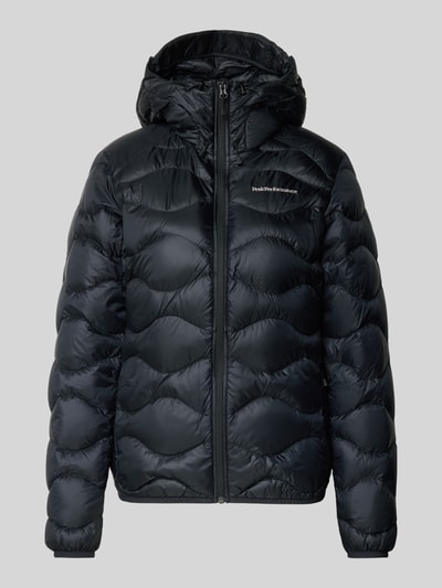 Produktfoto, schwarze Steppjacke mit Daunen-Federn-Füllung Modell 'Helium' von PEAK PERFORMANCE, Kapuze, Reißverschluss, Label-Stitching, Regular Fit