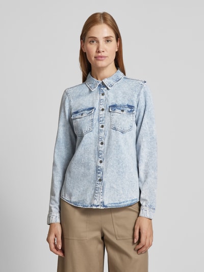 Vero Moda Regular Fit Hemdbluse mit Baumwoll-Anteil Modell 'JENNIE' Jeansblau 4