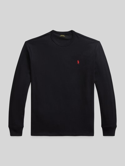 Produktfoto, Bluzka z długim rękawem z wyhaftowanym logo Longsleeve mit Label-Stitching von Polo Ralph Lauren z bawełny, krój regular fit, prążkowane wykończenia, okrągły dekolt, długość tyłu w rozmiarze M: 68 cm