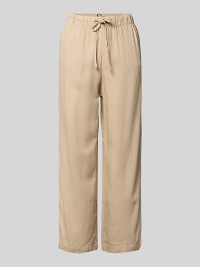 Produktfoto, Weite Hose aus Viskose-Leinen-Mix Modell 'GOA' von Only in Beige, unifarben, elastischer Bund, Tunnelzug, Wide Leg, seitliche Taschen.