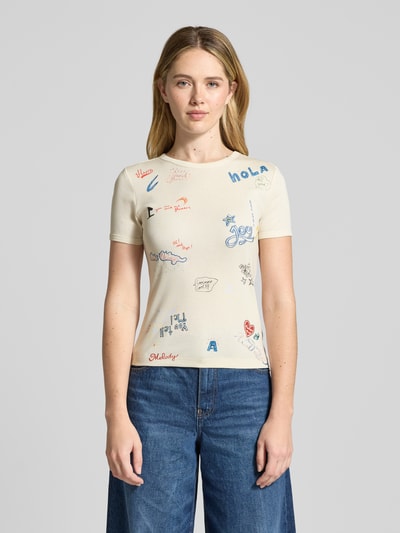Jake*s Casual T-Shirt im Allover-Look mit Rundhalsausschnitt Ecru 4