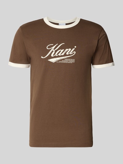 Produktfoto, T-Shirt mit Label-Print und Rundhalsausschnitt von Karl Kani, brązowy, bawełna, krój regular fit, nadruk z logo, długość tyłu 68 cm w rozmiarze M
