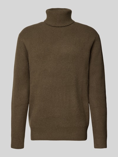 Les Deux Slim fit pullover van zuivere scheerwol, model 'EDDIE' Donkerbruin - 2
