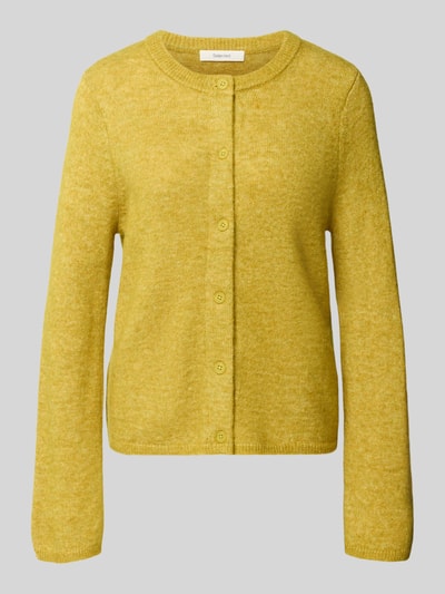Productfoto, Relaxed Fit gebreid jack uit wolmix model 'LULU' van Selected, dames gebreid jack, zacht geel, rechte vorm, fijne textuur