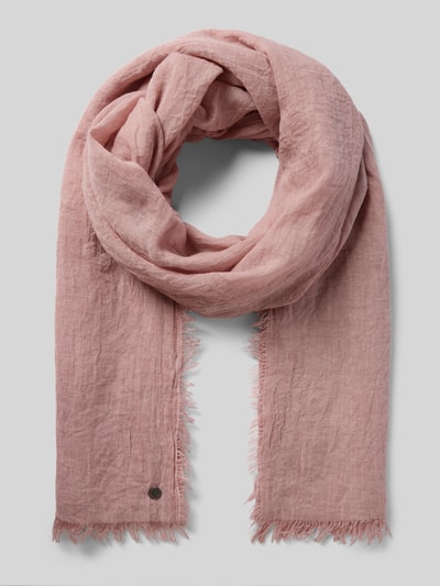 Productfoto, Schal mit Viskose-Anteil van Fraas in rechthoekige pasvorm, roze kleur met franjes, logo-detail, zachte textuur, 90x184 cm