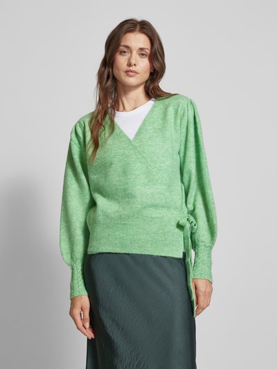 ICHI Gebreide pullover met strikdetail, model 'HOLENE' Lindegroen - 4