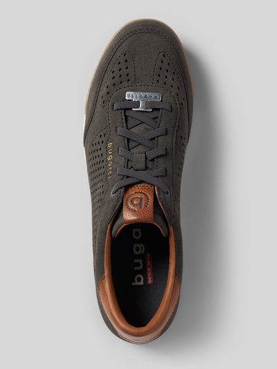 Produktfoto, Sneaker mit Label-Details Modell 'Trevor' von bugatti, abgerundete Form, Schnürung, strukturierte Sohle, Herren, braune und graue Farbnuancen, Absatzhöhe 3 cm, Schafthöhe 8 cm, Schaftweite 10 cm