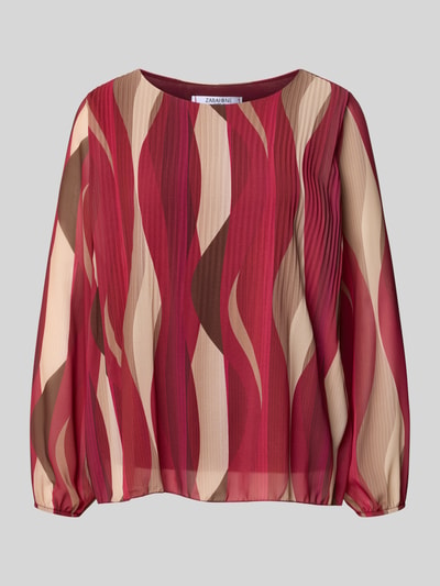 Produktfoto, Bluse mit Plisseefalten Modell 'Re44ynaa' von ZABAIONE, Chiffon, Rot-Beige-Braun, Straight Fit, Rundhalsausschnitt, elastische Ärmelabschlüsse