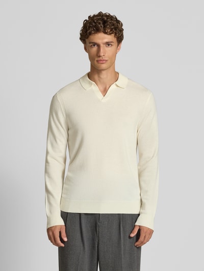Profuomo Slim fit poloshirt met V-hals Offwhite - 4